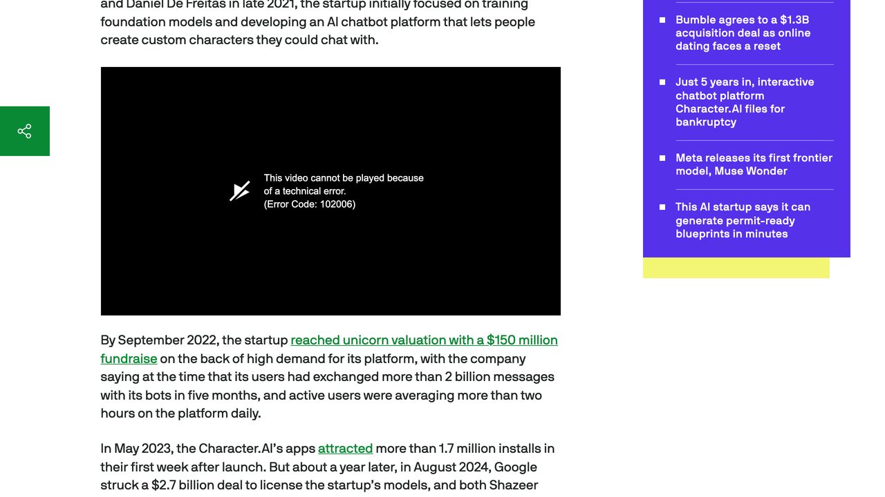 Character.AI申请Chapter 11，2000万美元把部分资产卖给迪士尼（TechCrunch）